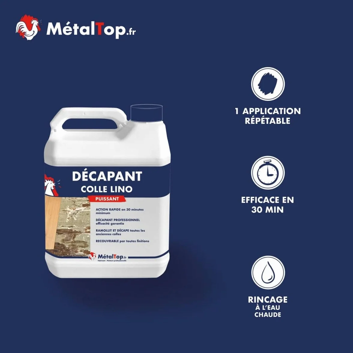 Decapant Colle Lino 5 L Metaltop - Efficace sur colles tenaces PVC et vinyle, spécial sols béton