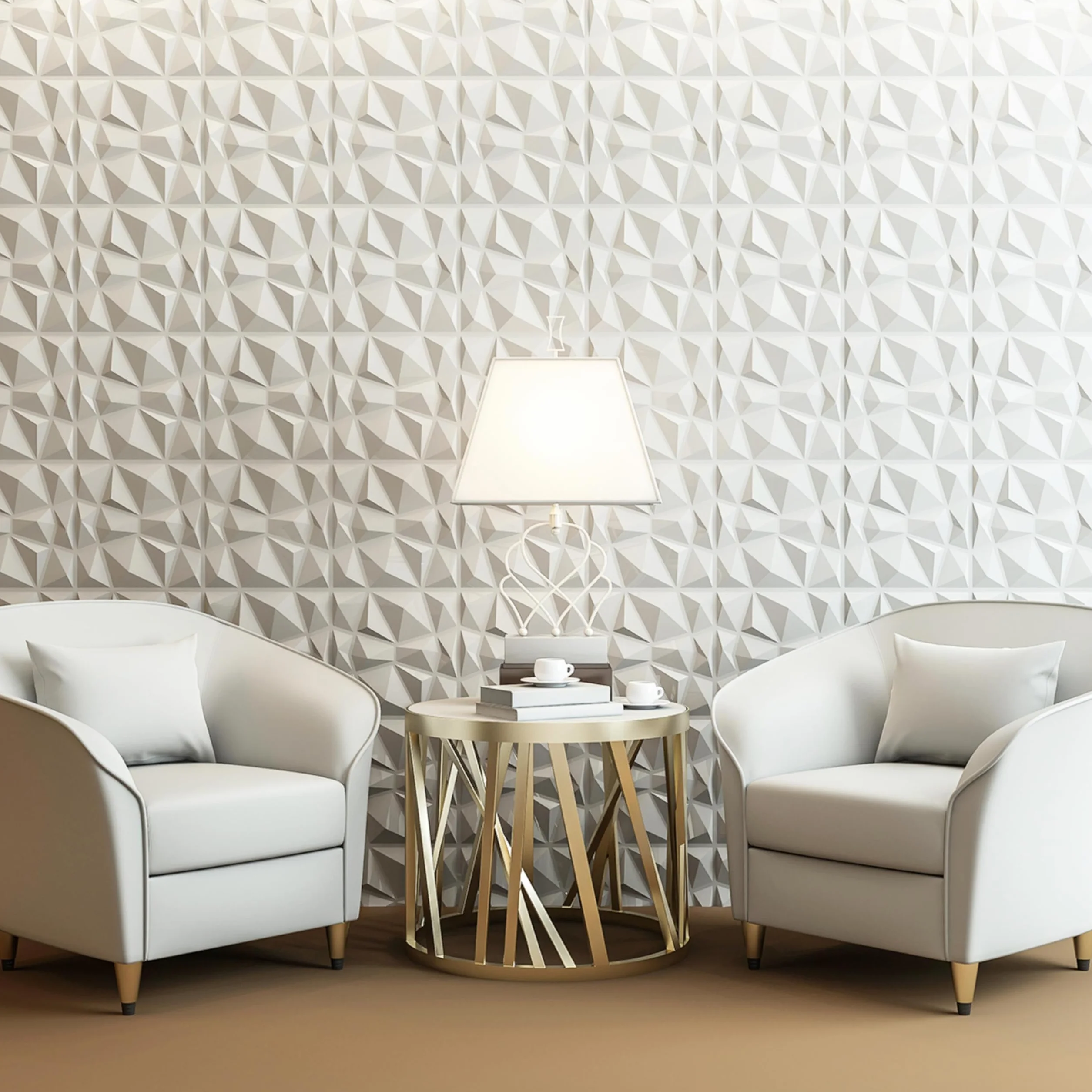 Art3d Lot de 33 panneaux muraux décoratifs 3D en forme de diamant, Blanc mat 30,5 x 30,5cm, PVC imperméable