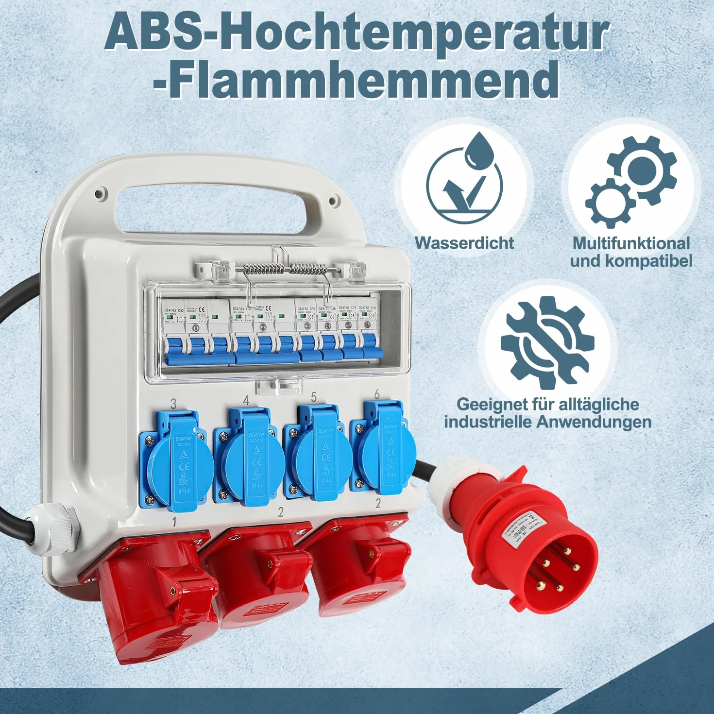 Distributeur de courant de chantier 2xCEE 400V 16A 1xCEE 400V 32A 4x230V avec disjoncteurs câble 1,2m