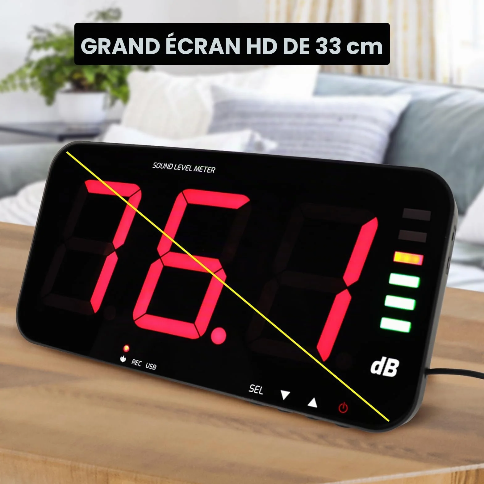 Sonomètre de décibel avec alarme sonore et visuelle, capteur 5 mètres, surveillance niveau sonore