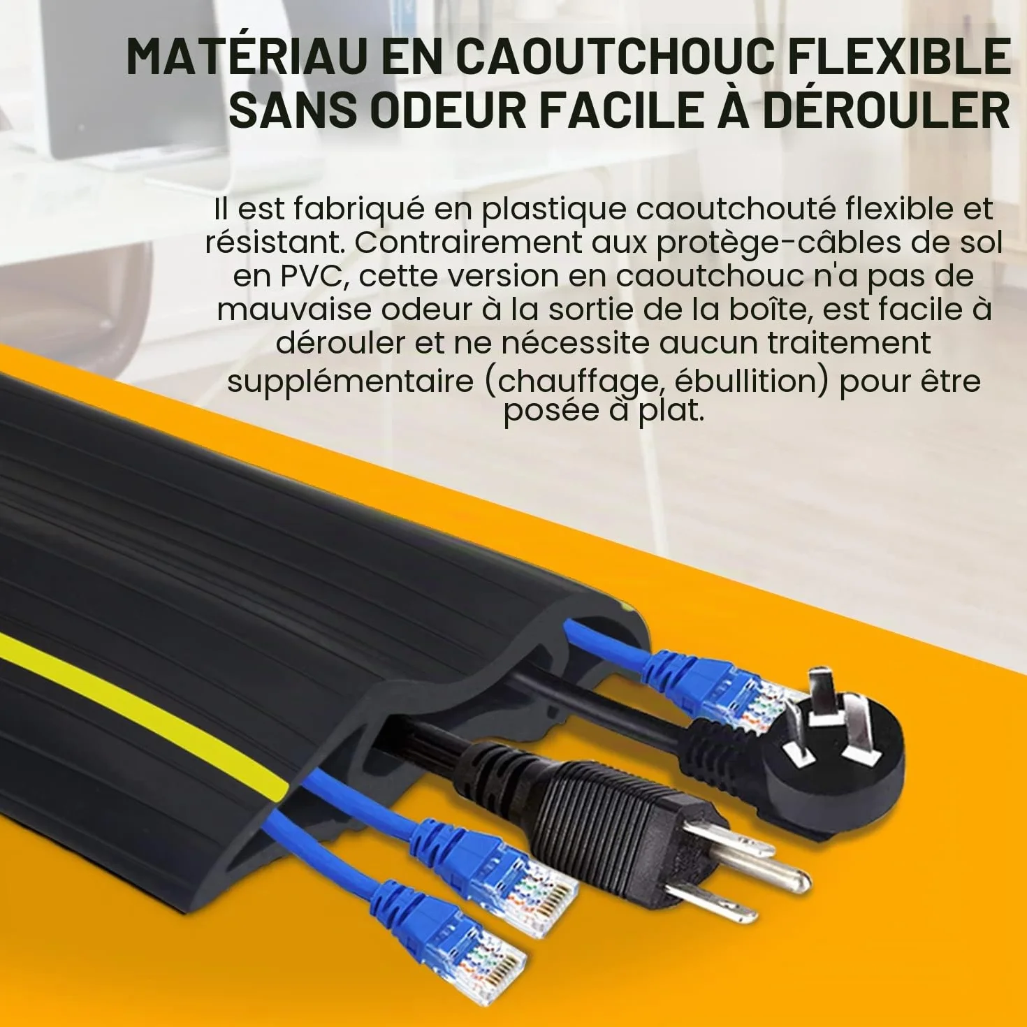 Passe Câble Sol 3 m, Protection Câble 3 Passages Noir