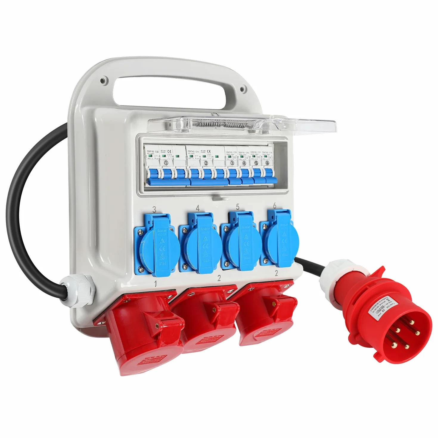Distributeur de courant de chantier 2xCEE 400V 16A 1xCEE 400V 32A 4x230V avec disjoncteurs câble 1,2m