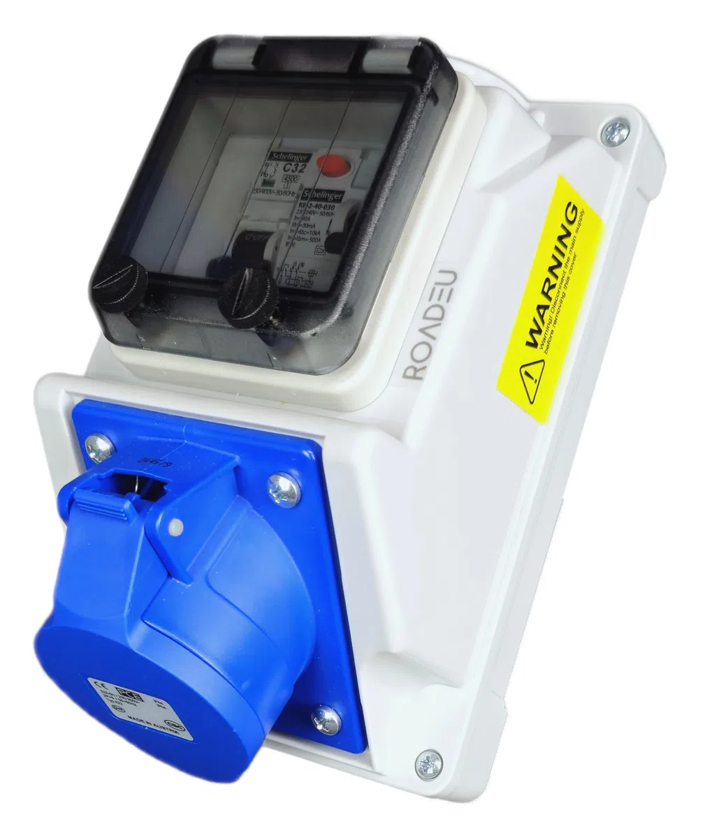 Prise Murale CEE 32A P17 Bleue IP54 Coffret Électrique Précâblé avec Différentiel 40A Type A Disjoncteur 1P+N 32A Certifié VDE