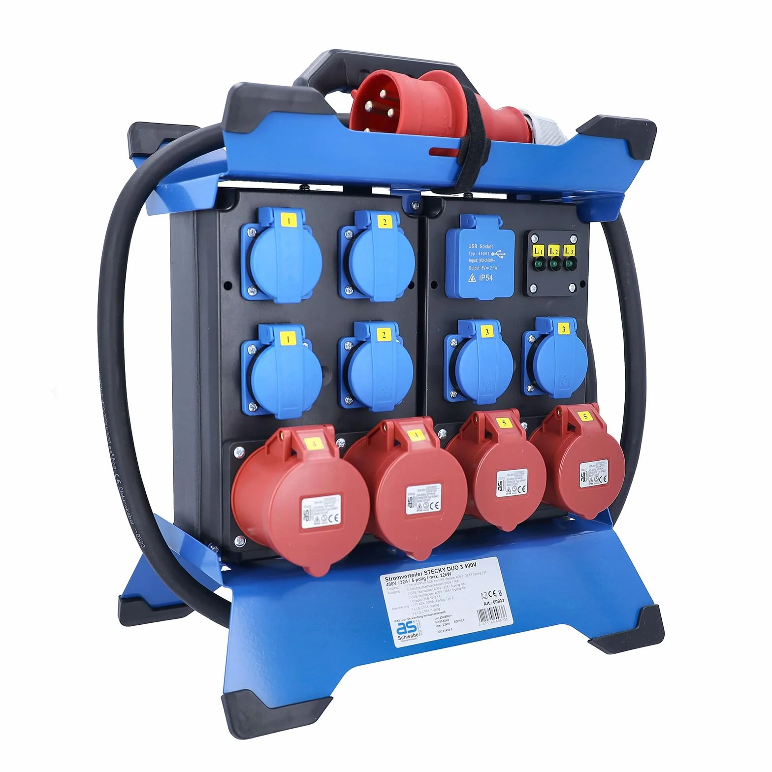 Schwabe Bloc d'alimentation portable STECKY DUO 3 Fiche CEE 400 V/32 A/5 broches IP44