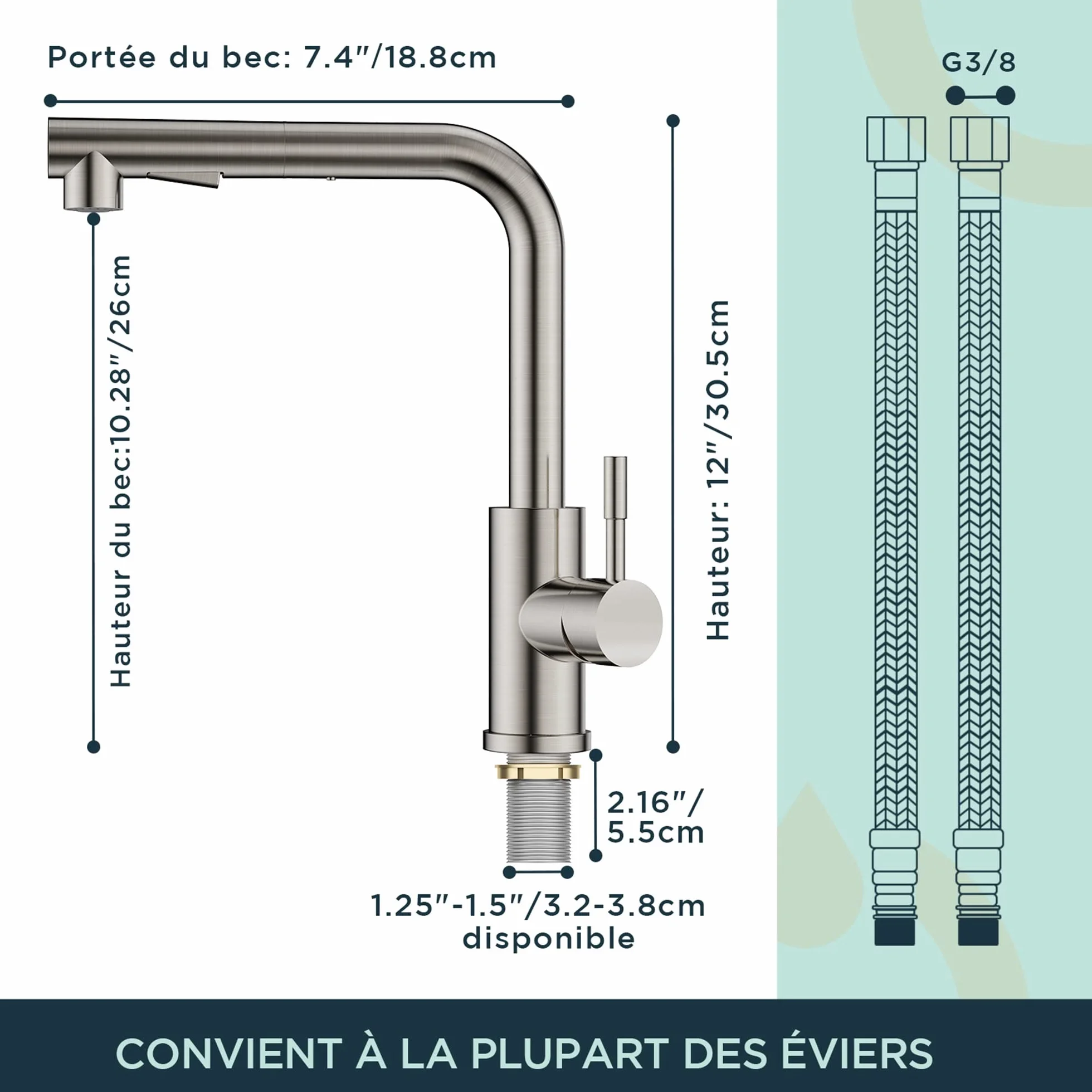 FORIOUS Robinet Cuisine Douchette Extractible 360° Acier Inoxydable 2 Modes Pulvérisation Froid & Chaud