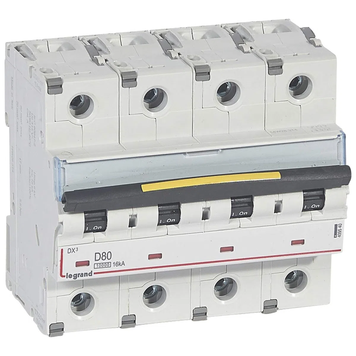 Disjoncteur DX³ 80A 4P 400V~ 16kA courbe D 6 modules