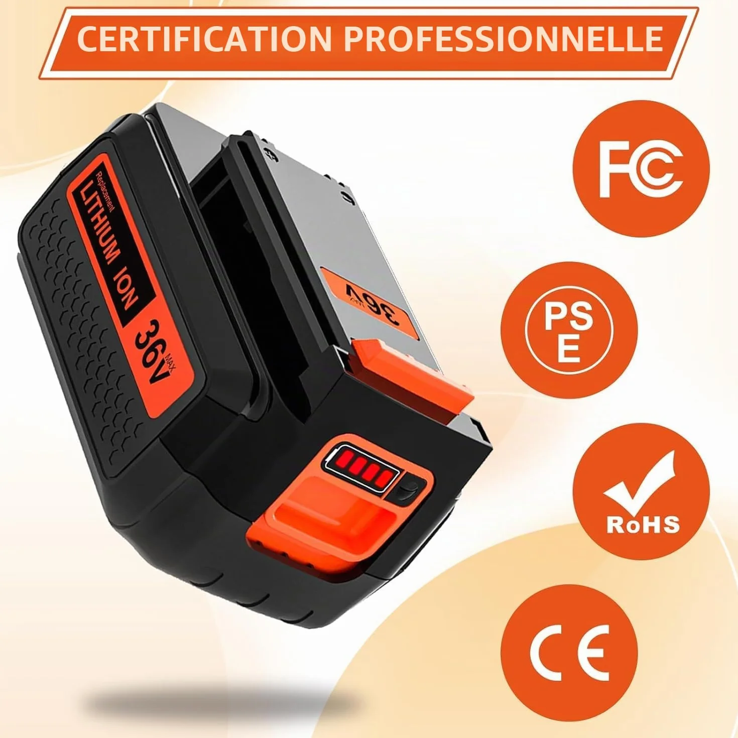 Batterie 36V 2500mAh Remplacement pour Black Decker LBX2040 LBX2540 LBX1540 avec écran LED