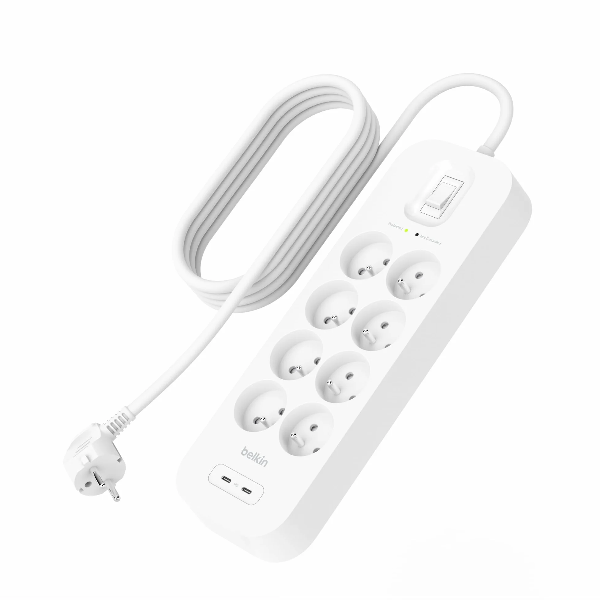 Belkin Multiprise parafoudre USB 8 prises 2 ports USB-C recharge rapide PD 900 joules