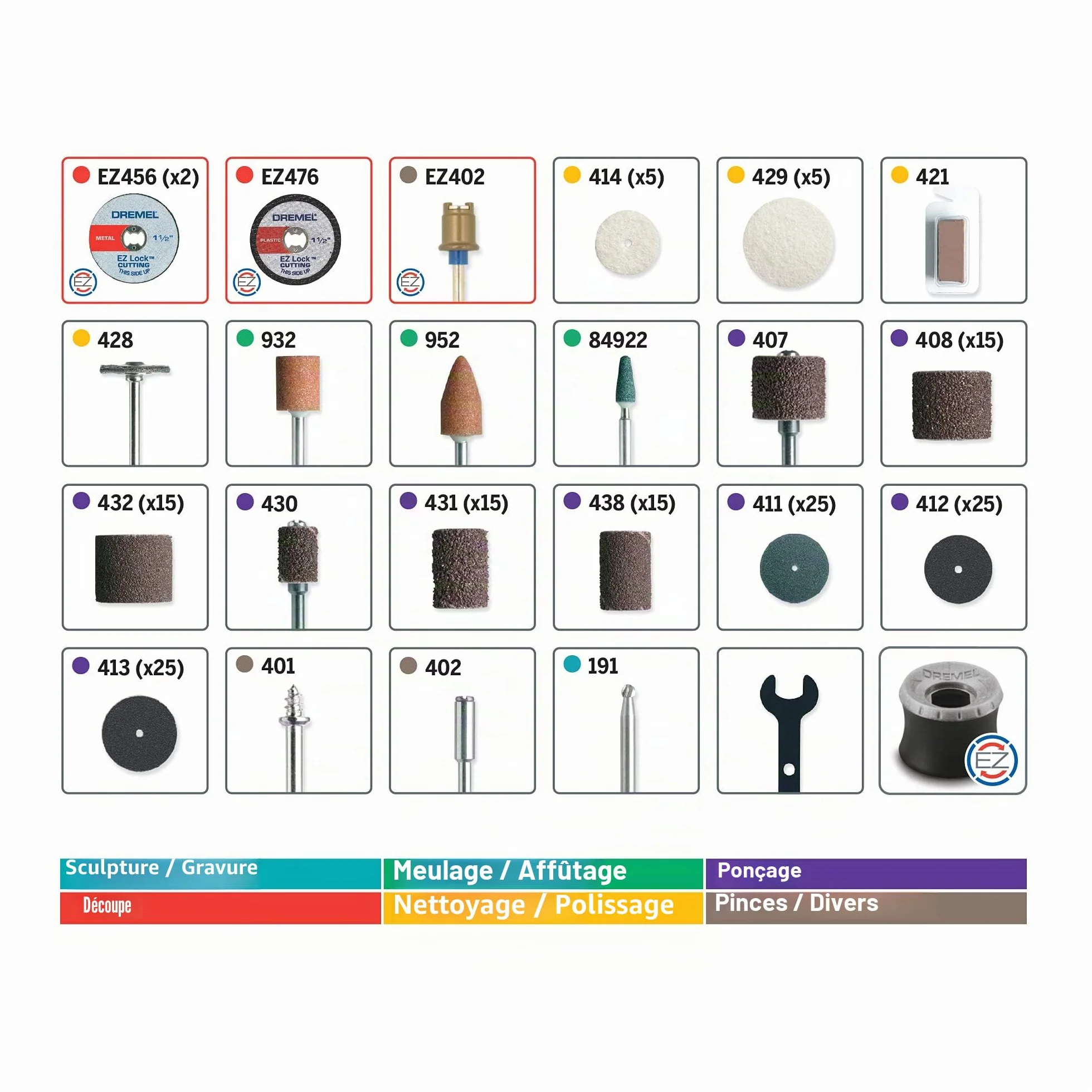 Kit d'accessoires Dremel 710-08 160 pièces pour outils rotatifs EZ Lock 1/8" - coupe, polissage, ponçage