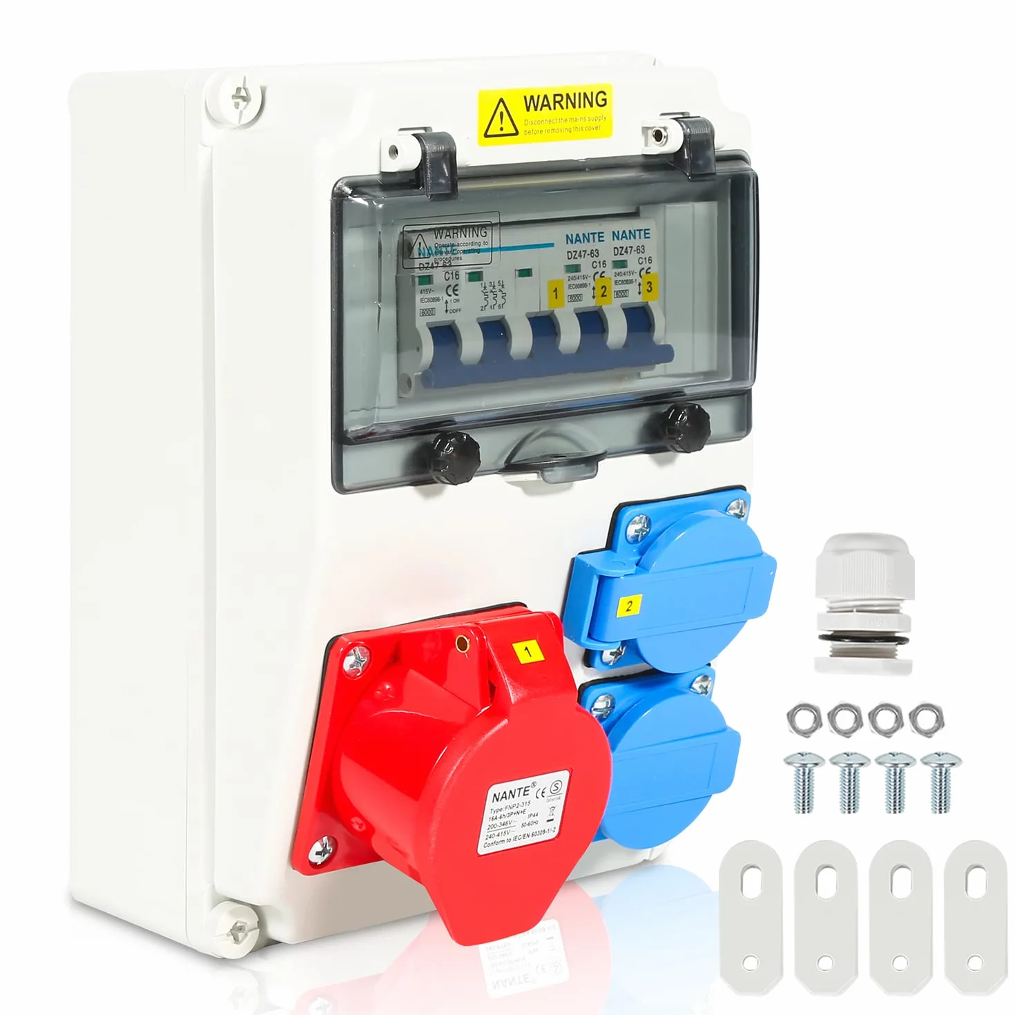 Fiqops Répartiteur d'alimentation 16 A mural avec interrupteur LS, FI, 2 x 16 A 230 V + 1 x CEE 16 A 400 V 5 broches
