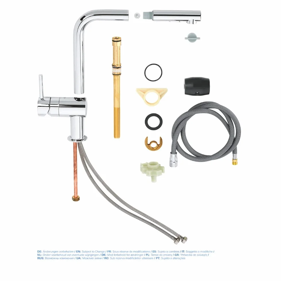 GROHE Minta Robinet de cuisine évier avec douchette extractible, inverseur 2 jets, chromé