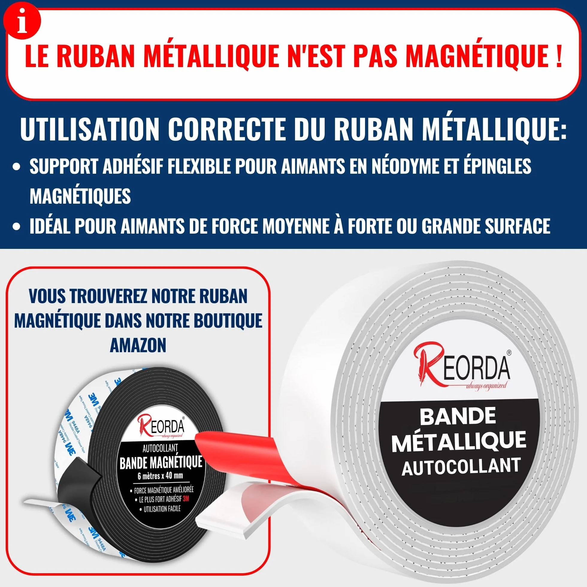 Bande Métallique Auto-Adhésive Blanche REORDA Extra Fort pour Figurines Tonies & Étagères