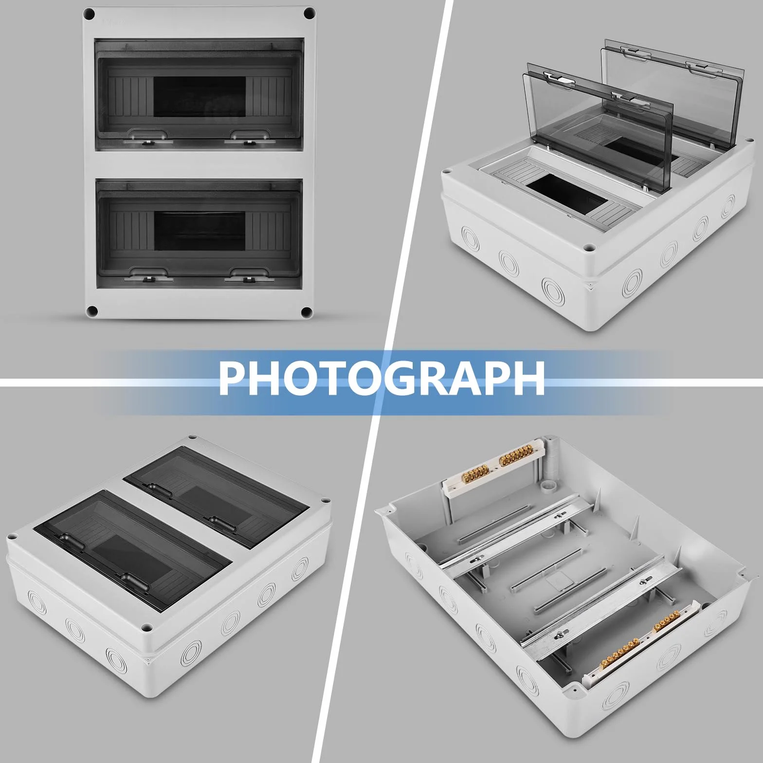 PORFOYO Boîte à fusibles IP65 24 modules 2 rangées gris plastique ABS