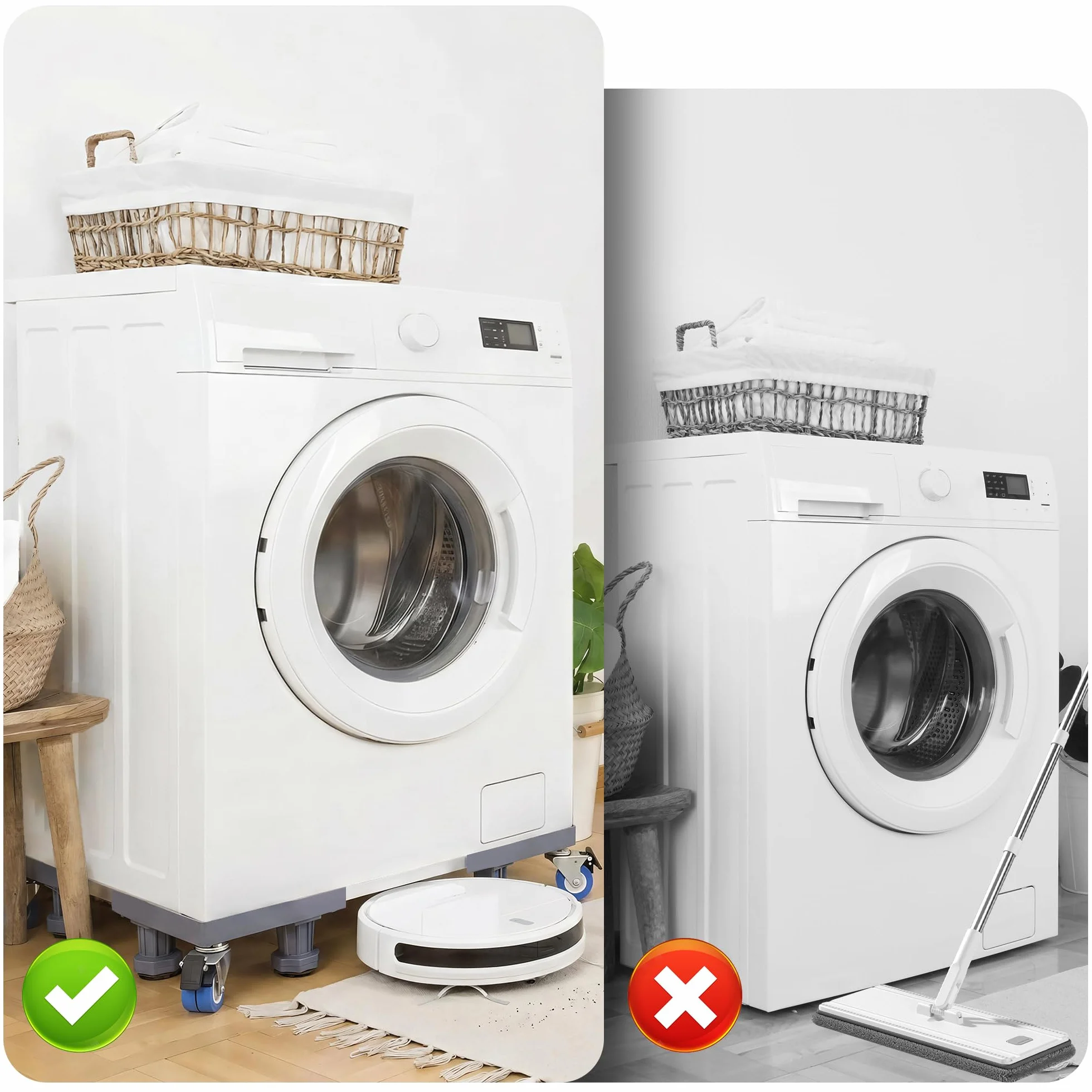 Support Machine à Laver Réglable 42-66 cm Socle Lave Linge 8 Pieds 4 Roues Base Antidérapante 300 kg