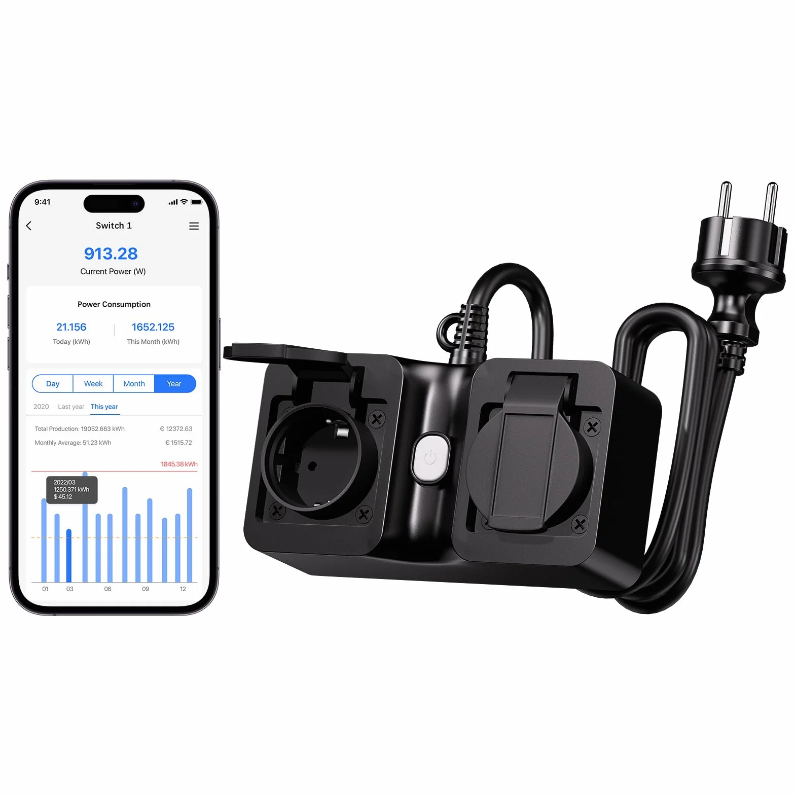 Meross Multiprise Connectée Extérieure WiFi IP44 Compatible Apple Home Alexa Google Home