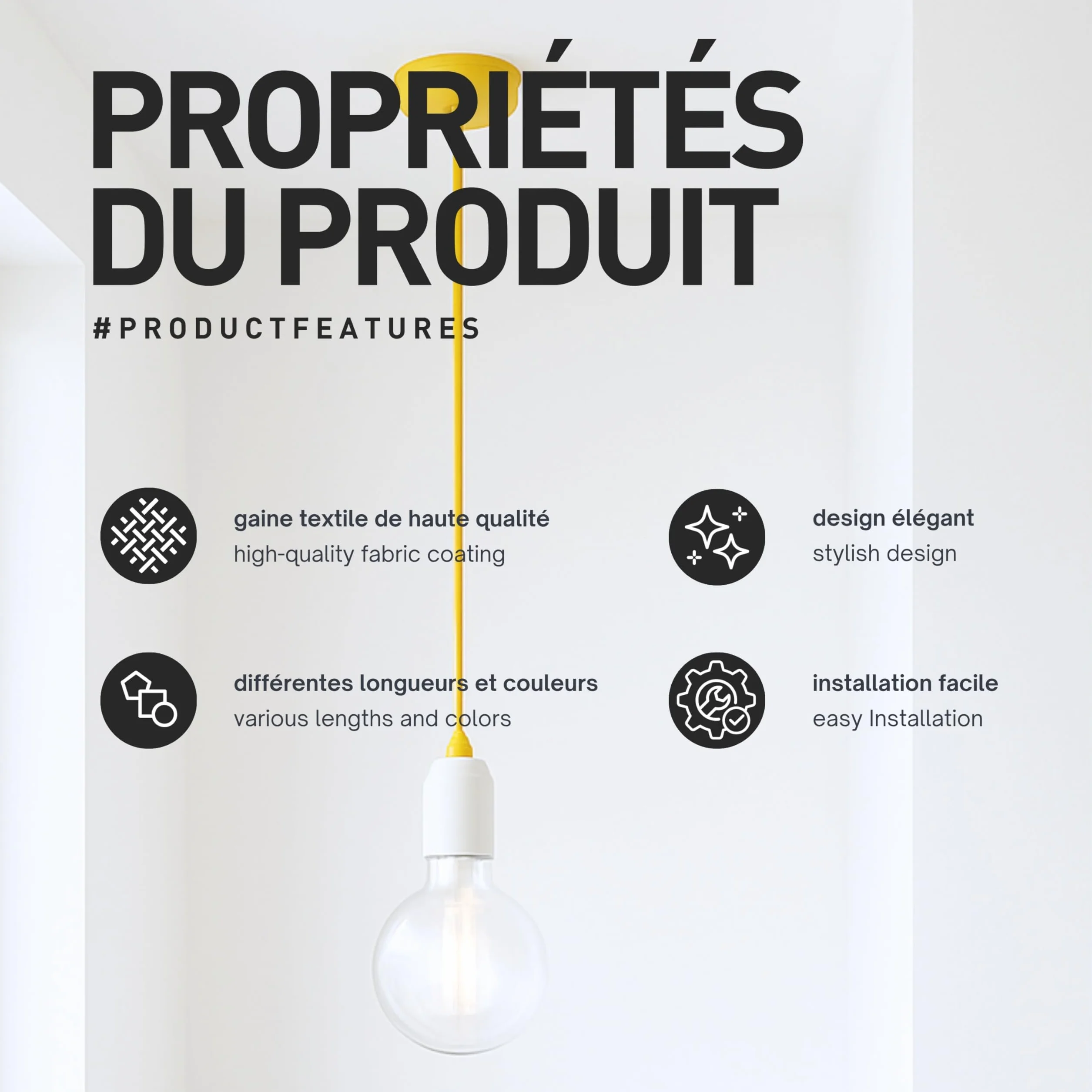 Câble Électrique Textile Jute 10 Mètres 3 x 0,75mm², Fil Tissu Lampe pour Projets de Bricolage