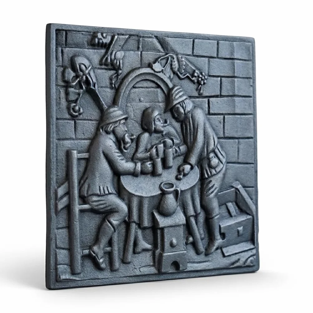 Plaque décorée pour cheminée TAVERNA fonte 40 x 40 cm résistant à l'usure et à la corrosion