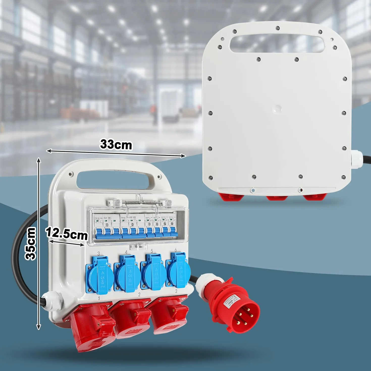 Distributeur de courant de chantier 2xCEE 400V 16A 1xCEE 400V 32A 4x230V avec disjoncteurs câble 1,2m