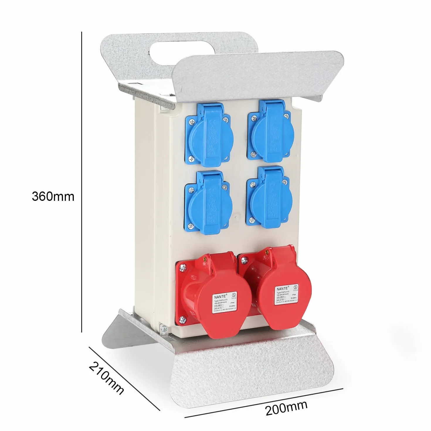 Herrselsam Distributeur de Courant CEE 16A 400V 4x 230V Schuko IP44 5 Pôles 2,5m Câble Chantier