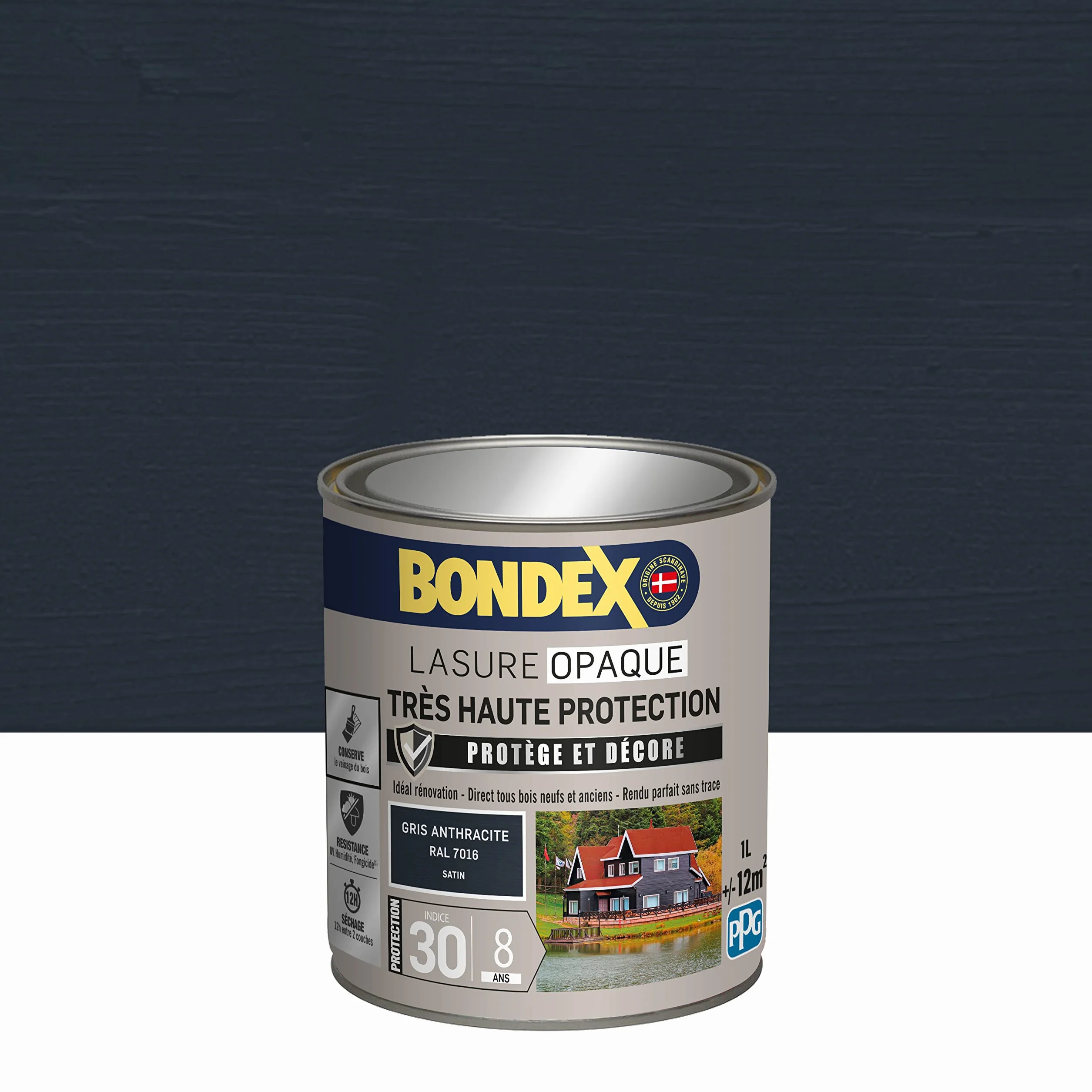 BONDEX Lasure Opaque Très Haute Protection 1 L Gris Anthracite RAL 7016