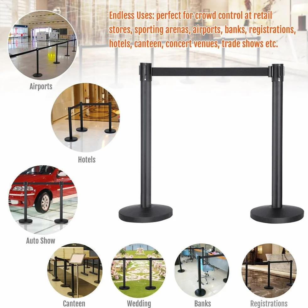 Yaheetech Barrière de Guidage Rétractable 6 Poteaux avec Corde 2M Système de Balisage