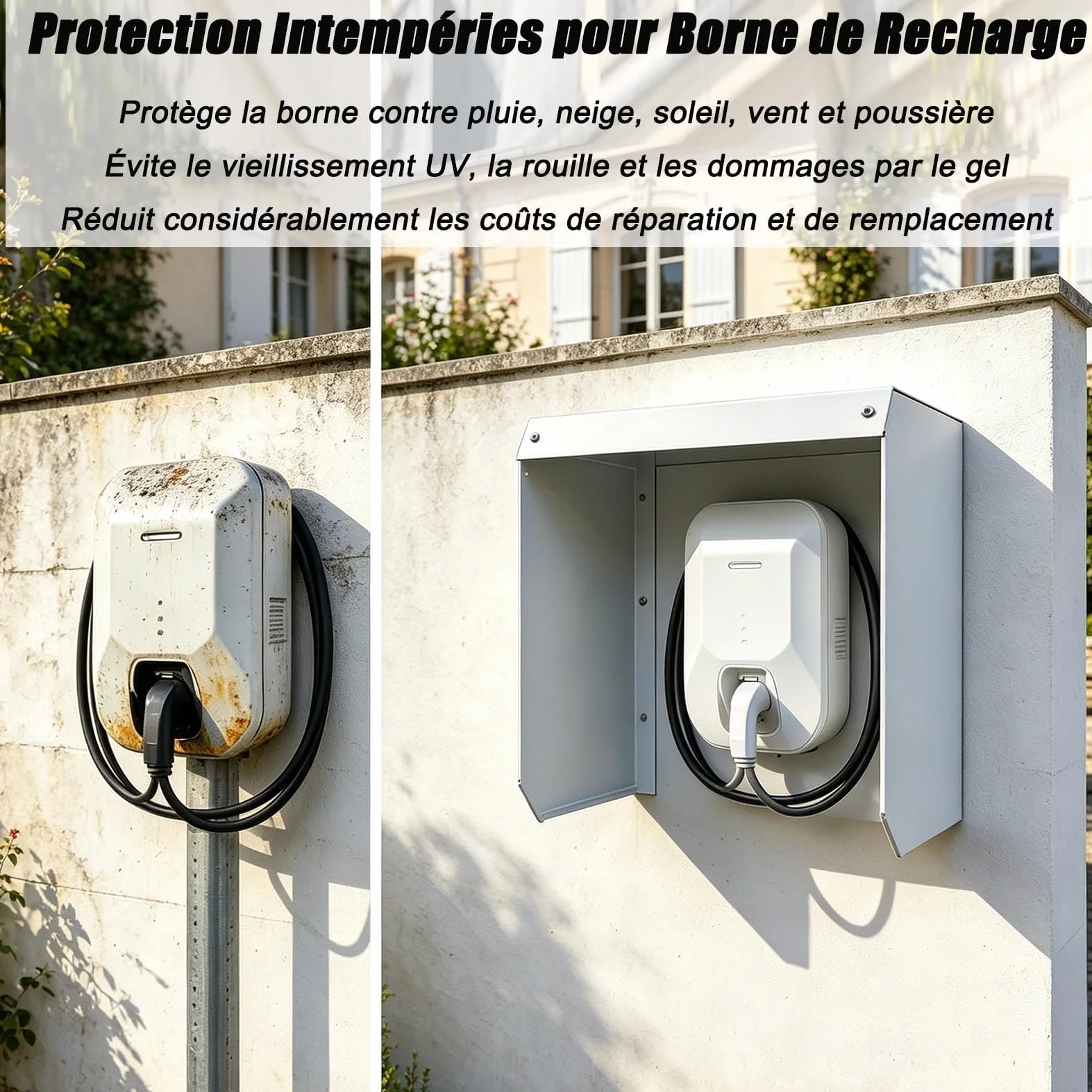 Générique Boîtier Étanche pour Borne de Recharge EV Murale, Cache Chargeur Extérieur avec Couvercle Magnétique, Protection Anti-Pluie Anti-UV
