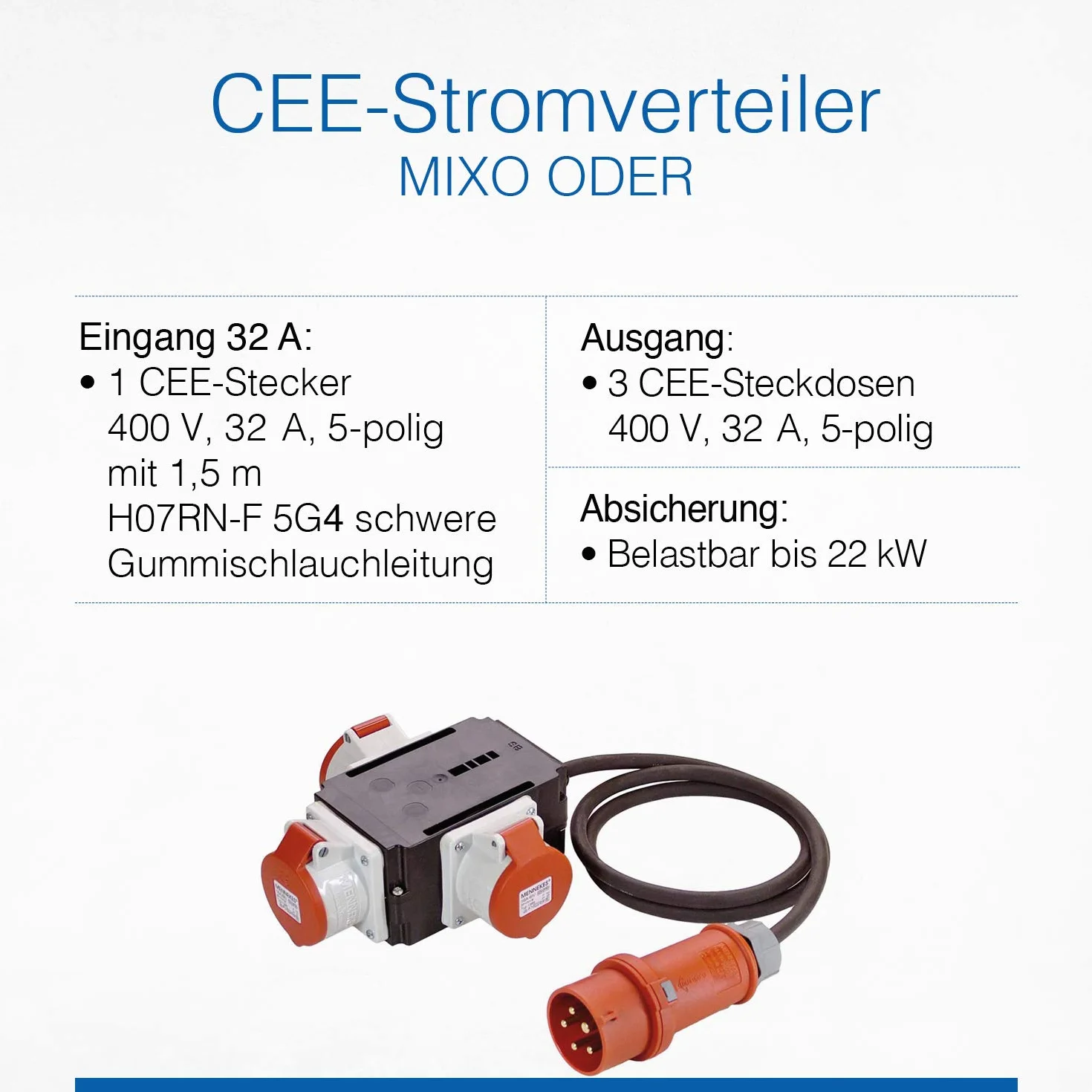 Schwabe MIXO Adaptateur Distributeur de Courant CEE vers 3 Prises IP44 60529 Made in Germany