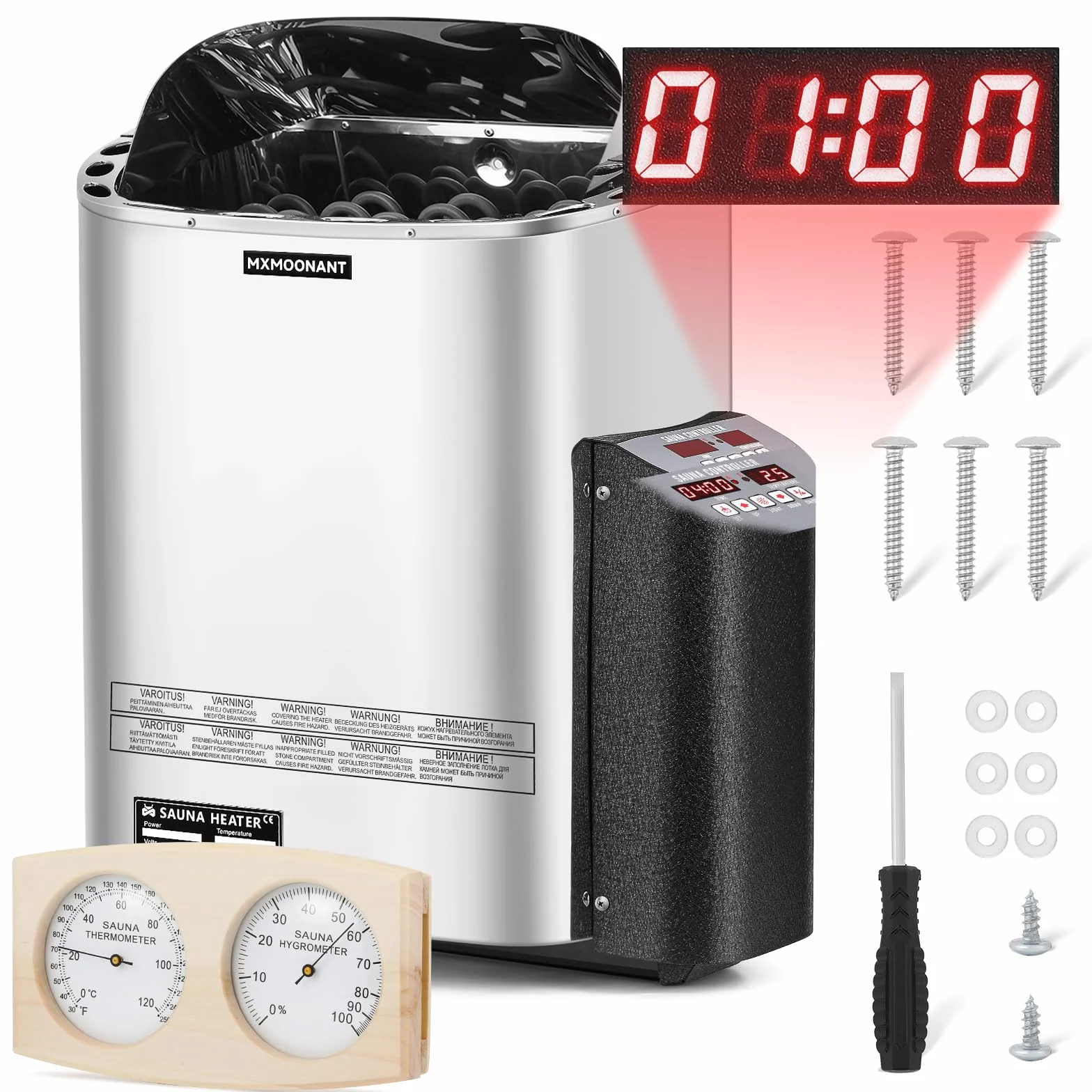 Poêle Électrique pour Sauna 6KW, Contrôle Numérique, Max 9 m³, avec Hygrothermographe
