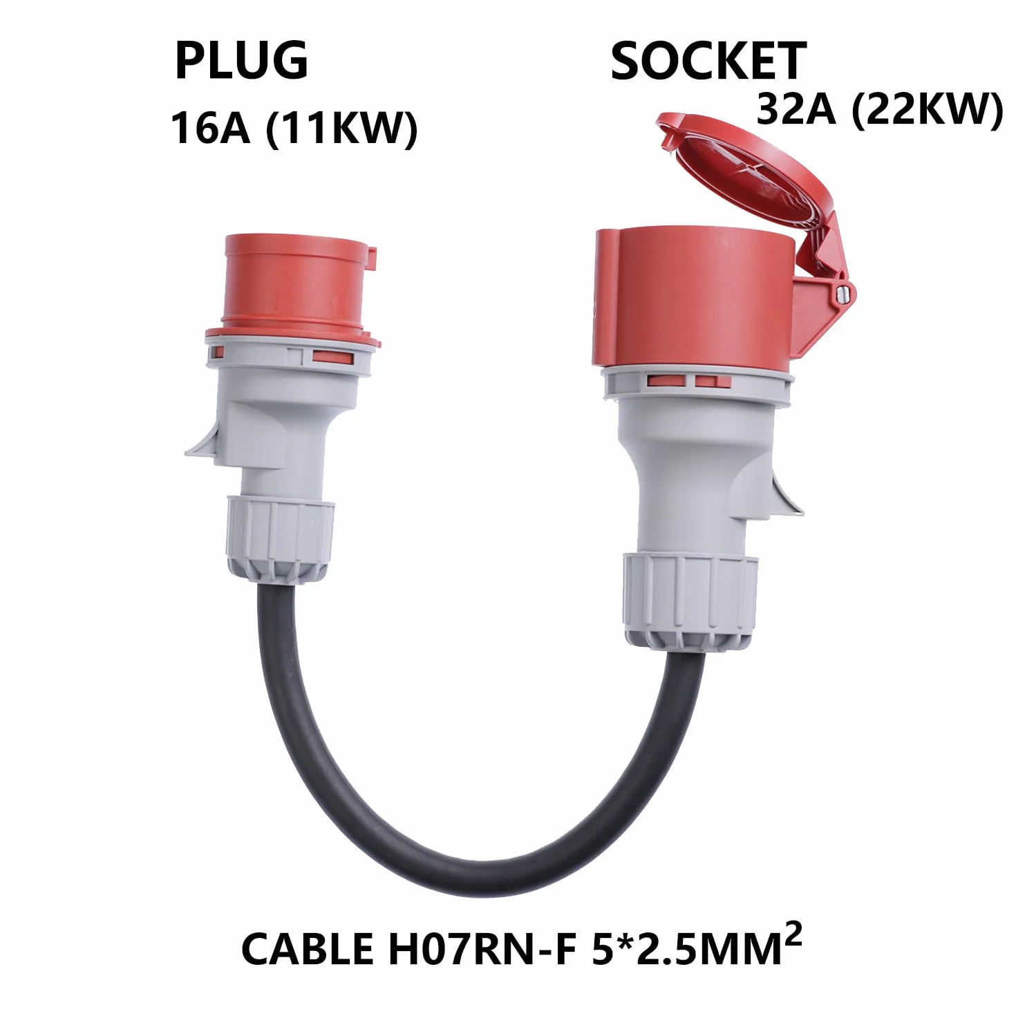 Adaptateur CEE fiche 16A vers prise 32A triphasé 5 broches IP44