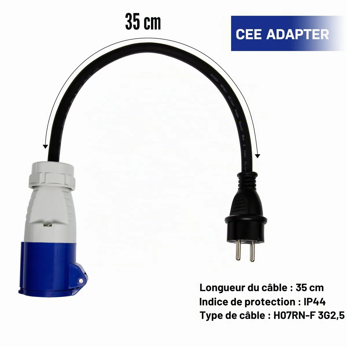 Lot de 3 câbles adaptateurs CEE vers Schuko 230 V 16 A pour camping-car