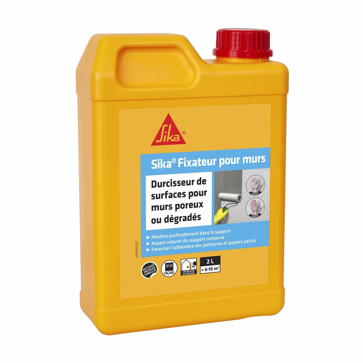 SIKA Durcisseur de surfaces antipoussière Fixateur pour murs Blanc Intérieur Extérieur 2L