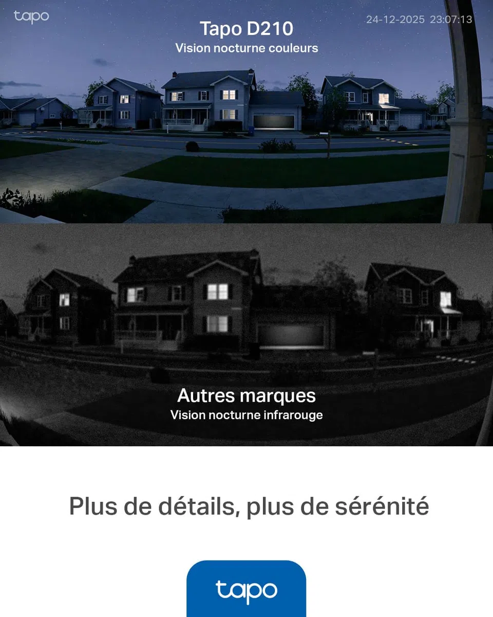 Tapo D210 Sonnette sans Fil avec caméra Extérieur 2K 3MP IP65 étanche Ultra Grand Angle 160° Vision Nocturne en Couleur Détection Humaine AI Audio Bidirectionnel