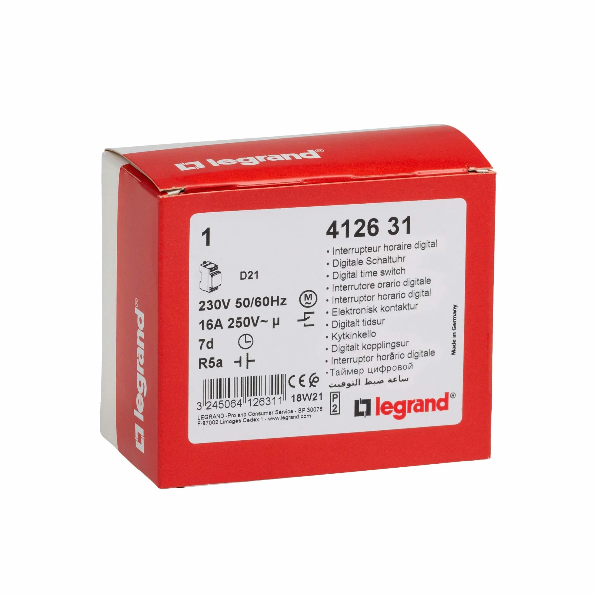 Legrand Alpharex D21 Minuterie hebdomadaire numérique 1 canal 230 V 56 Programmes