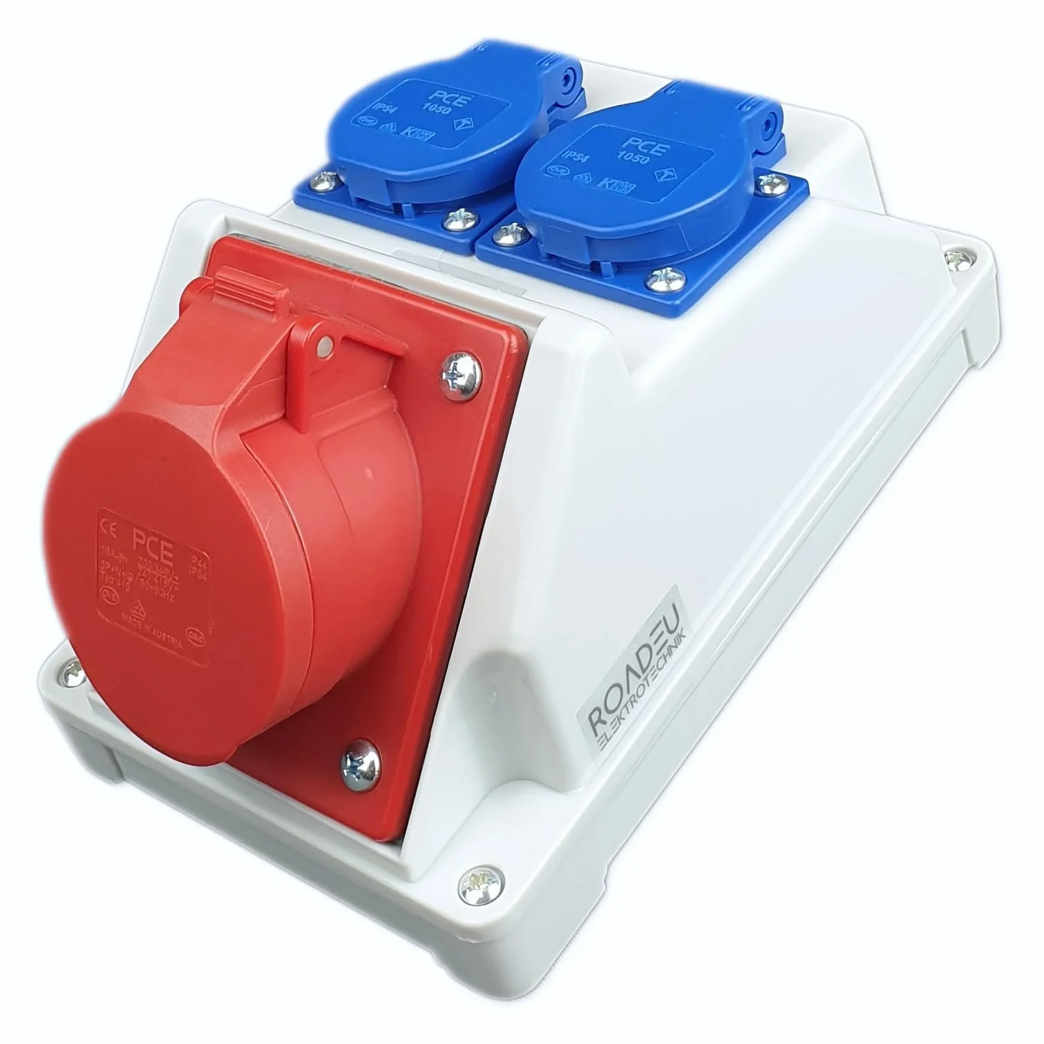 RoadEu Prise Murale Combinée IP44 1x CEE 16A 5P 400V + 2x Prises 230V Répartiteur de Courant