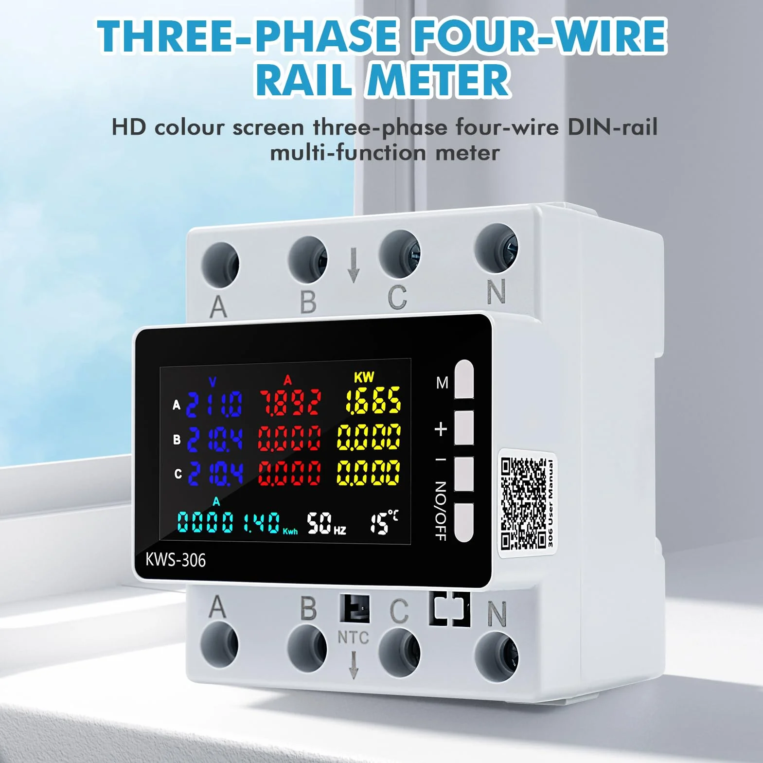 Compteur Électrique Triphasé 80A 220V CA 4 Fils, Wattmètre Numérique DIN Rail, Protection Surtensions