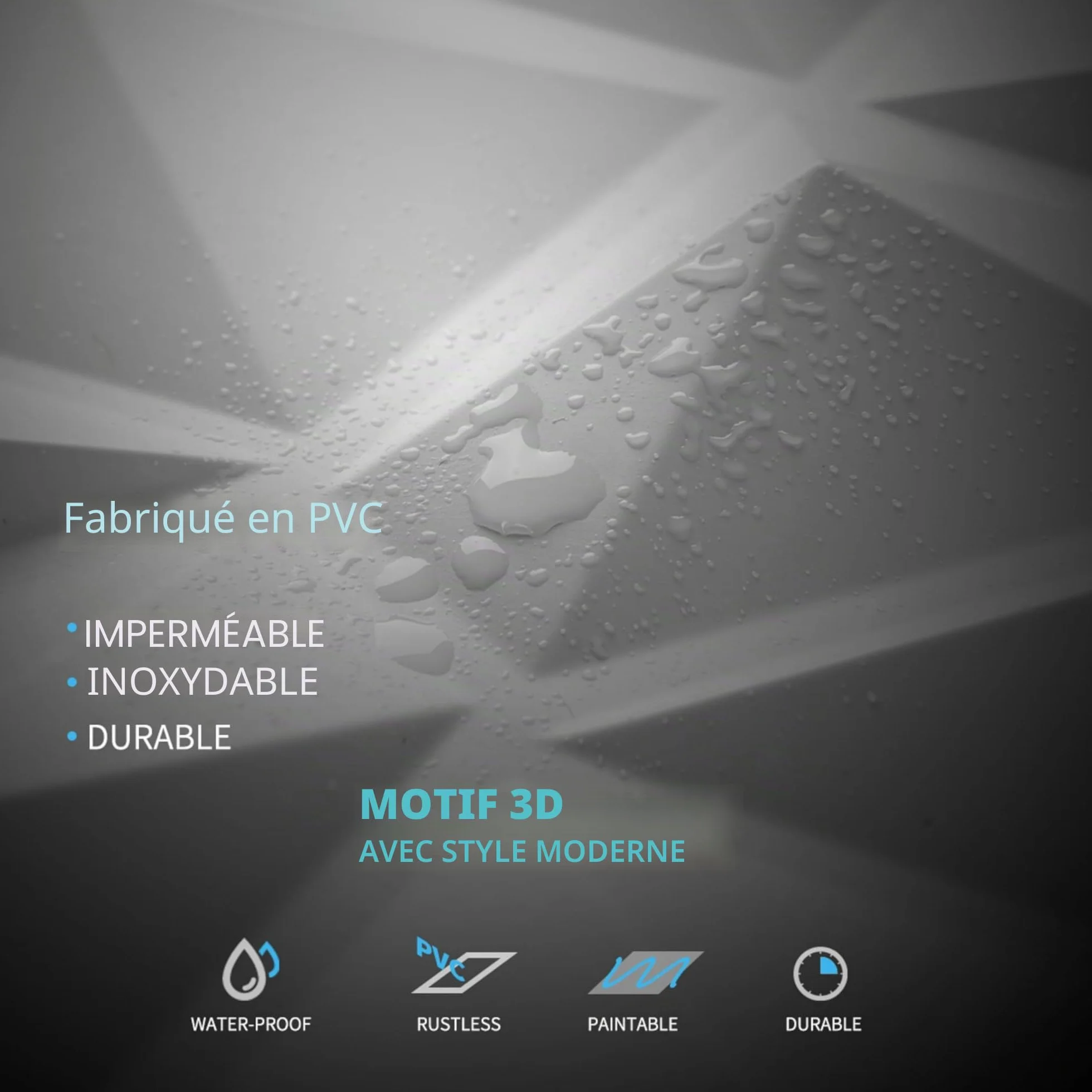 Art3d Lot de 33 panneaux muraux décoratifs 3D en forme de diamant, Blanc mat 30,5 x 30,5cm, PVC imperméable