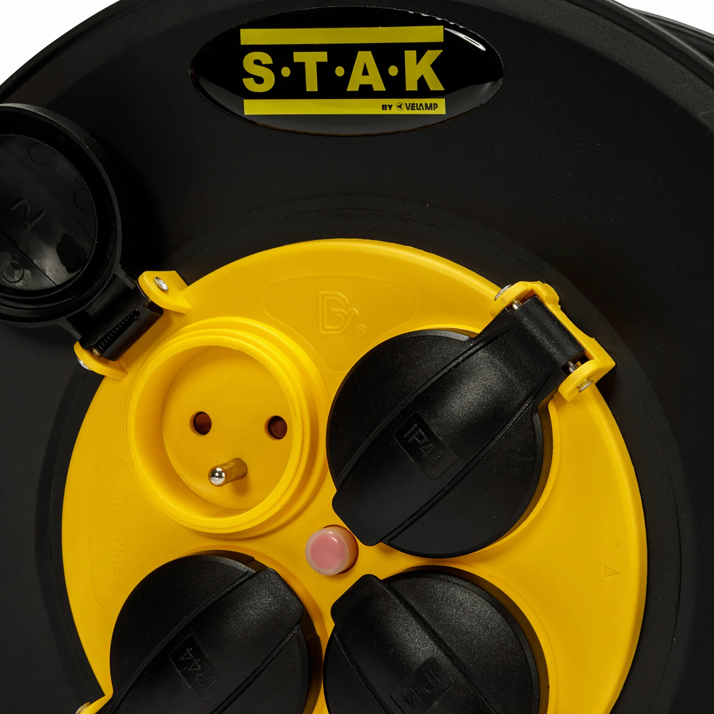 Stak REELART-FR-25 Enrouleur électrique professionnel IP44 25m câble caoutchouc 3G2.5mm² 4 prises acier noir