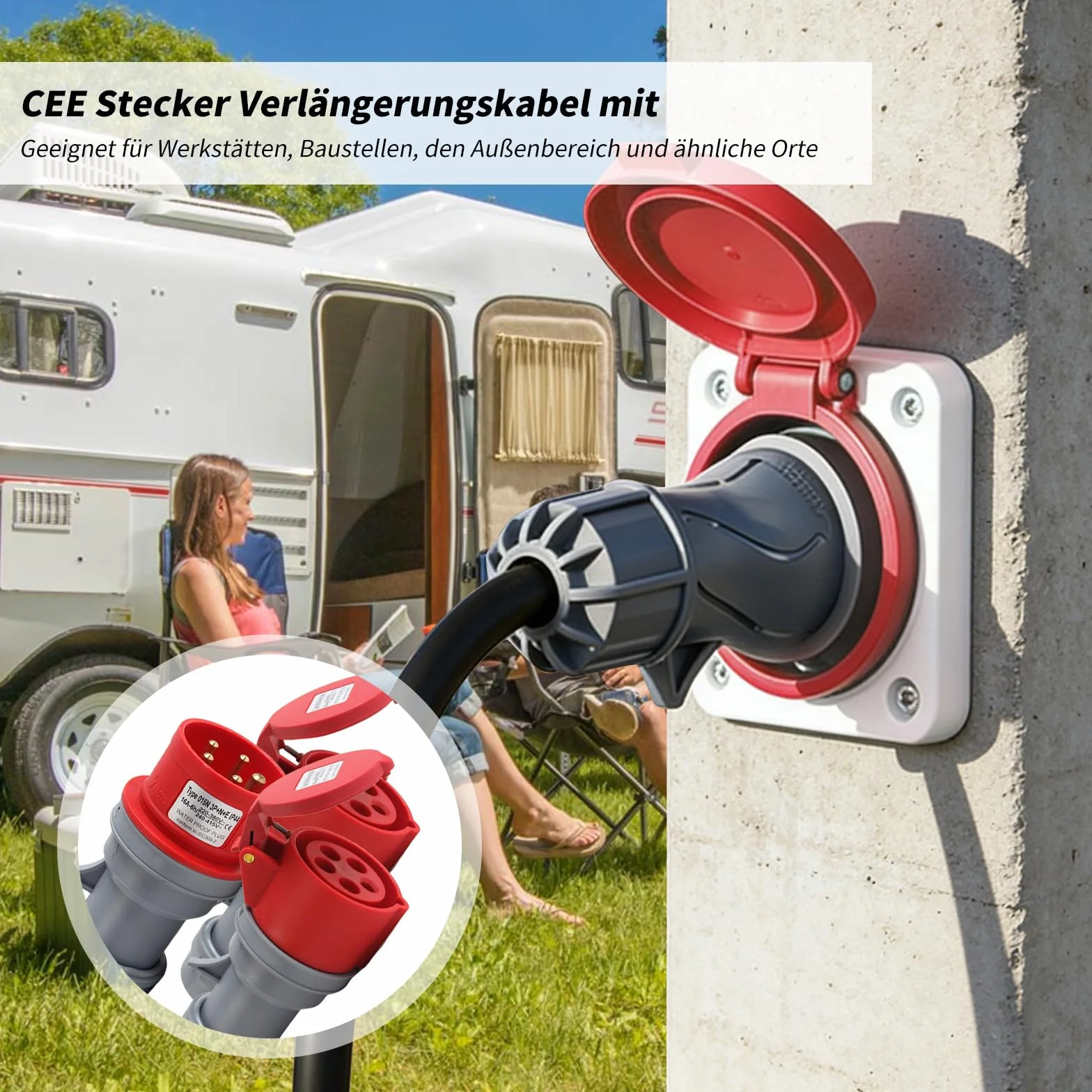 Adaptateur CEE 32A vers 16A 2 Prises 230V 5 Broches Rallonge IP44-68 1,5m Répartiteur Courant Fort