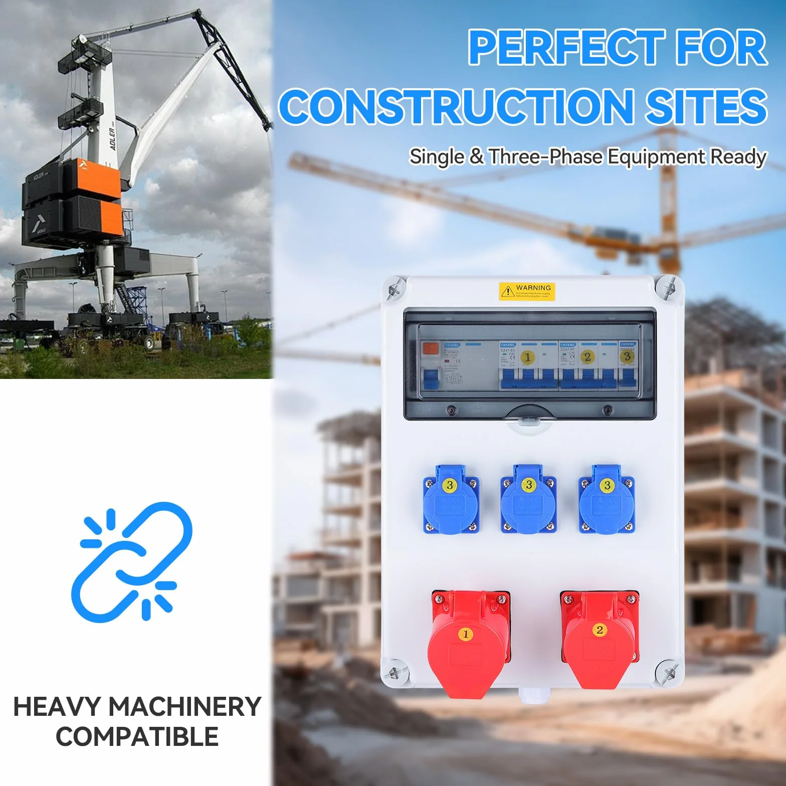 Coffret Électrique de Chantier Triphasé 400V 63A Prises Industrielles 16A 32A