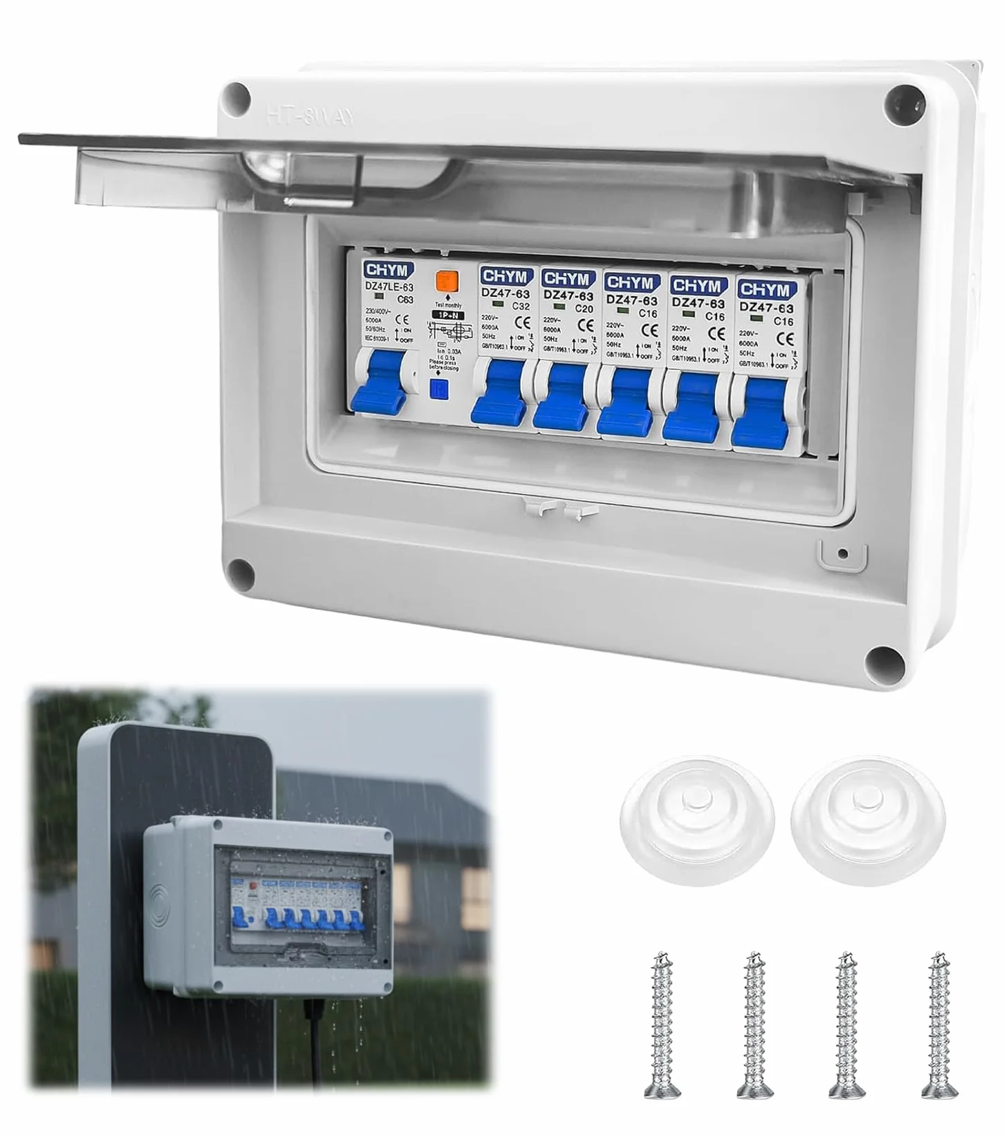 Boîte Coffret Électrique Étanche IP65 63A 1 Rangée pour Garage Bureau