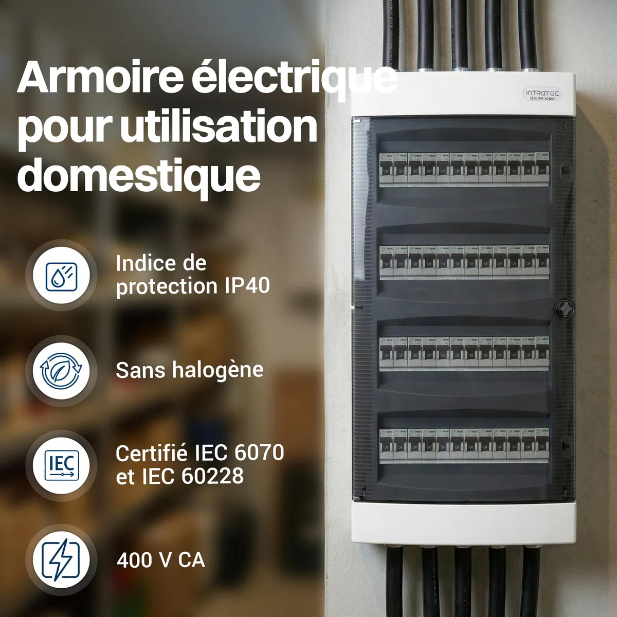 Intratec Coffret de distribution en saillie IP40 4 rangées 48 modules 652 x 287 x 112 mm