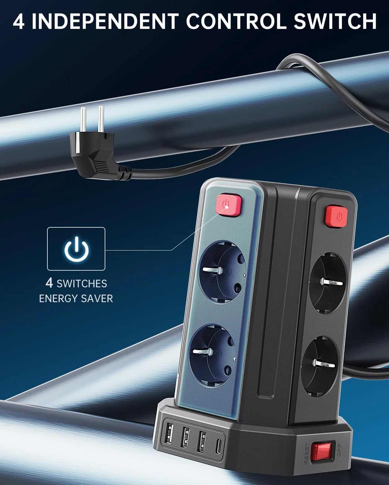 Sameriver Multiprise 8 Prises Protection Surtensions Interrupteur Câble 3 m