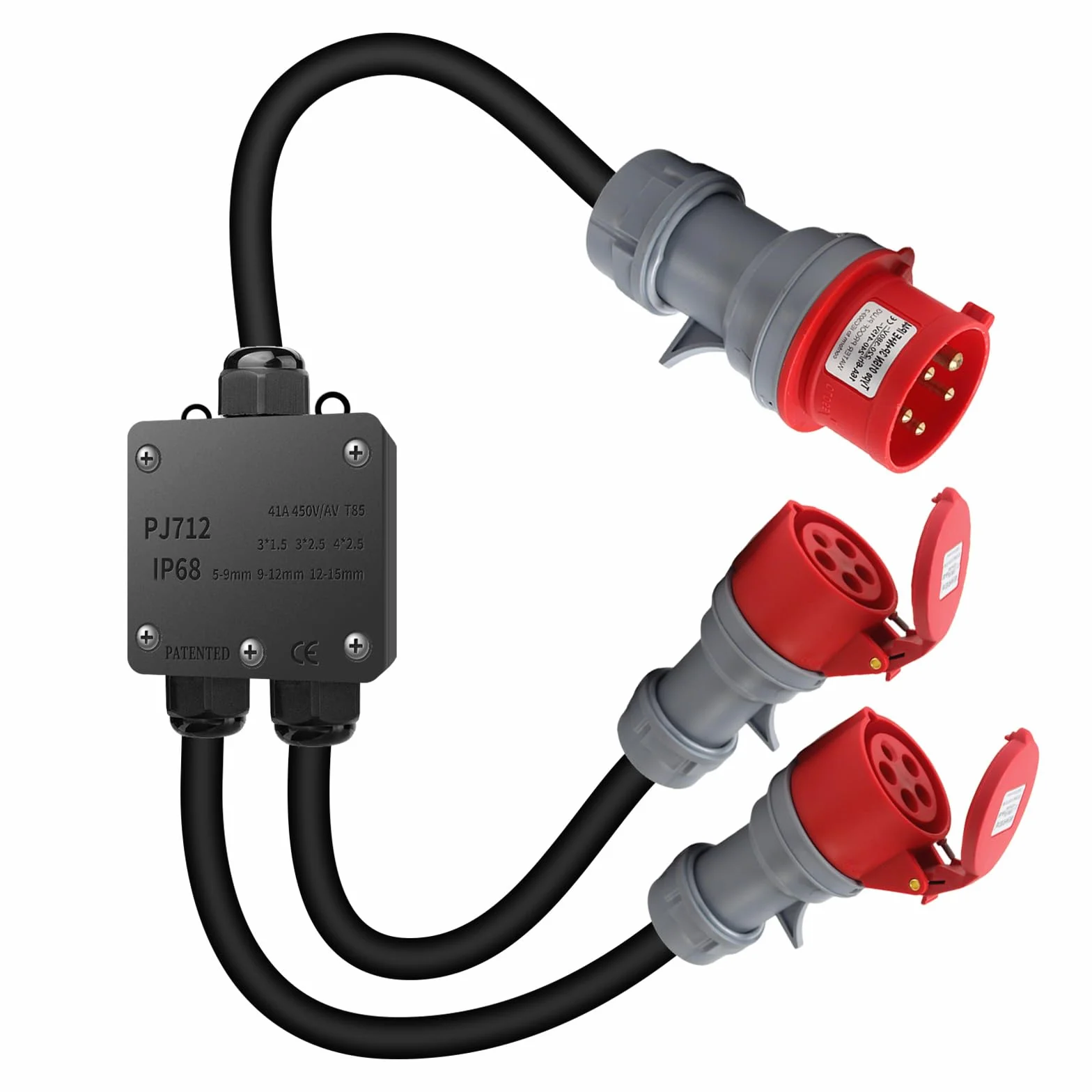 Adaptateur CEE 32A vers 16A 2 Prises 230V 5 Broches Rallonge IP44-68 1,5m Répartiteur Courant Fort