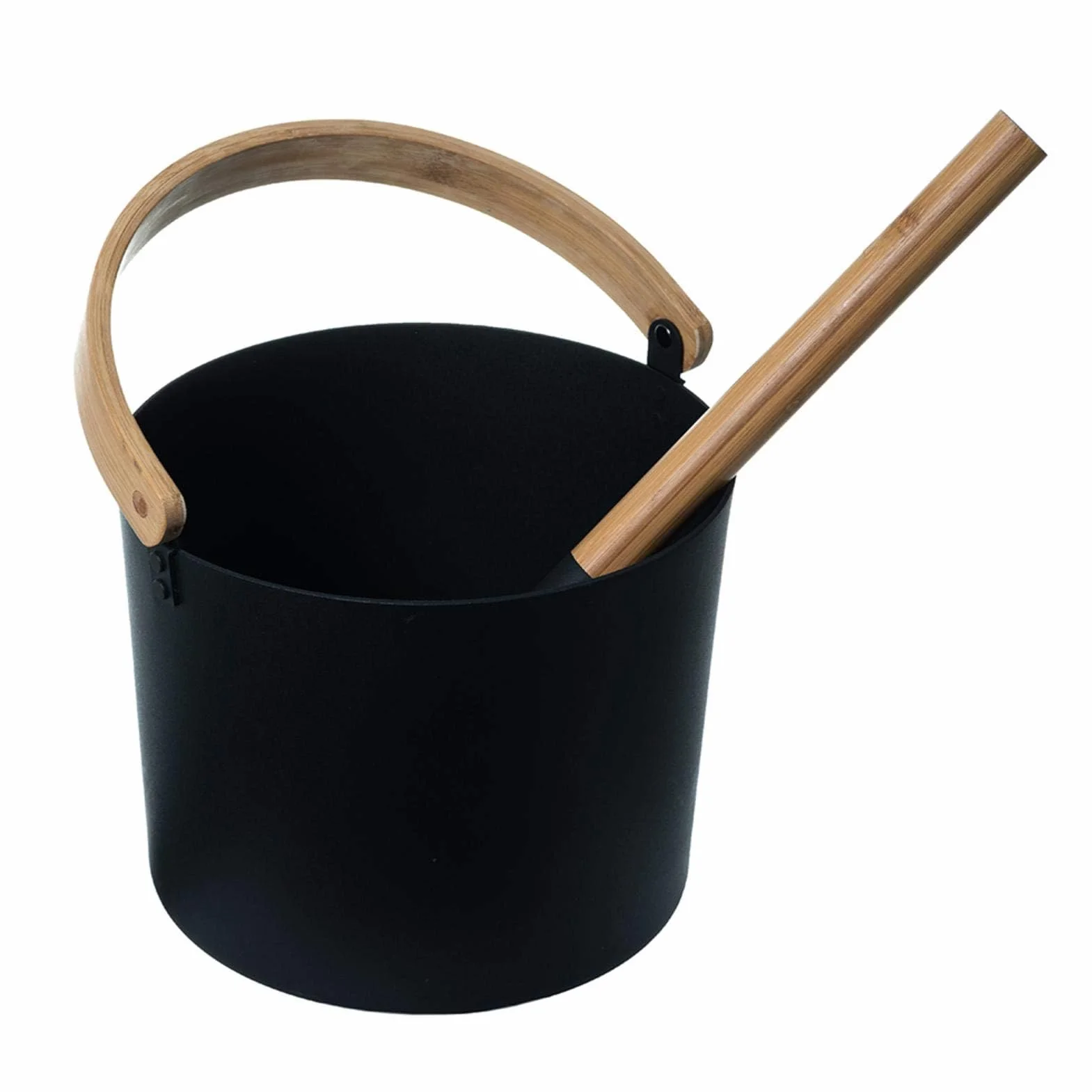 Seau de Sauna en Aluminium avec Manche Long Bois 7 L, Noir