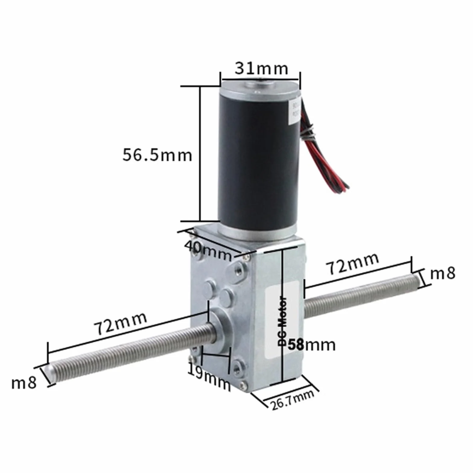 Motoréducteur à vis sans fin 12V 24V DC M8 180mm arbre double fileté 12-470 tr/min réversible