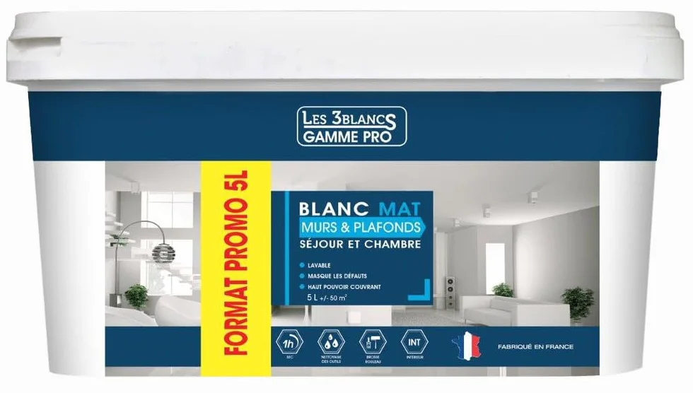 Les 3 Blancs Mur et Plafond Mat 5L