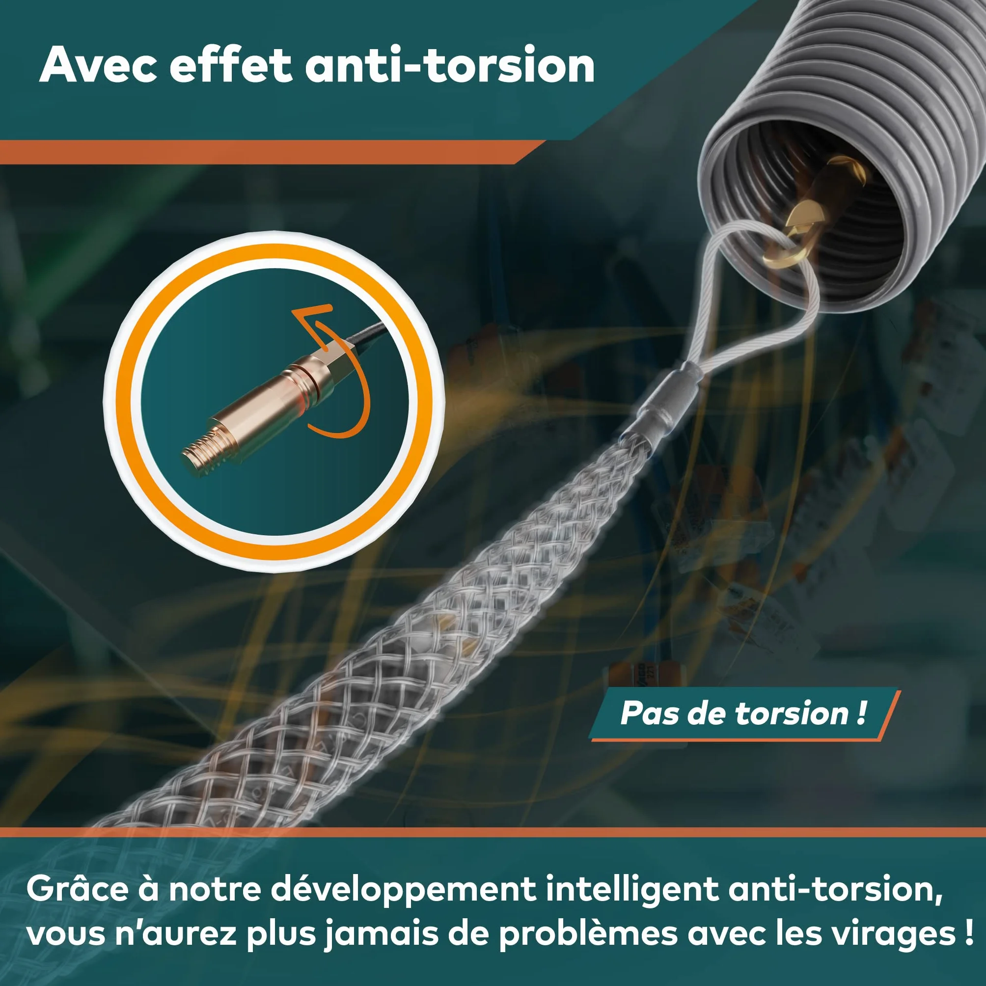 FAIRMO tire fils electrique 30M pour tubes vides PET 4mm avec 5 adaptateurs tire-câble incassable