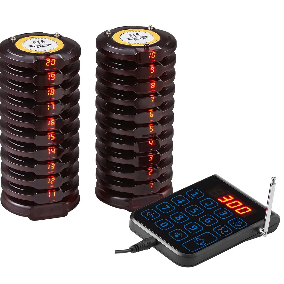 VEVOR Système de Téléavertisseur Restaurant sans Fil 500 m 20 Buzzers Vibration Clignotant
