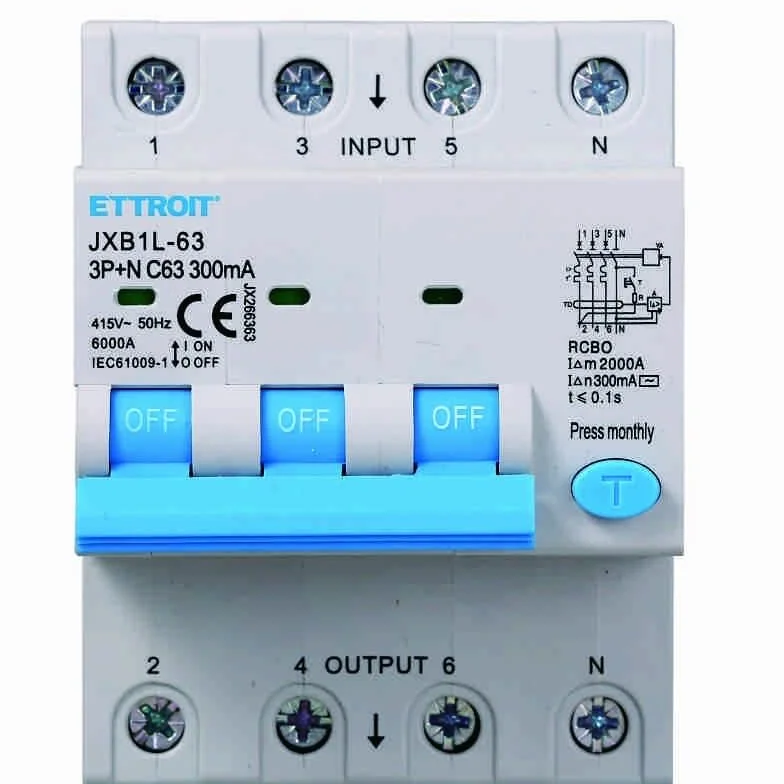 Interrupteur magnétothermique différentiel 3P+N 63A 300mA 380V-6KA 4 modules DIN