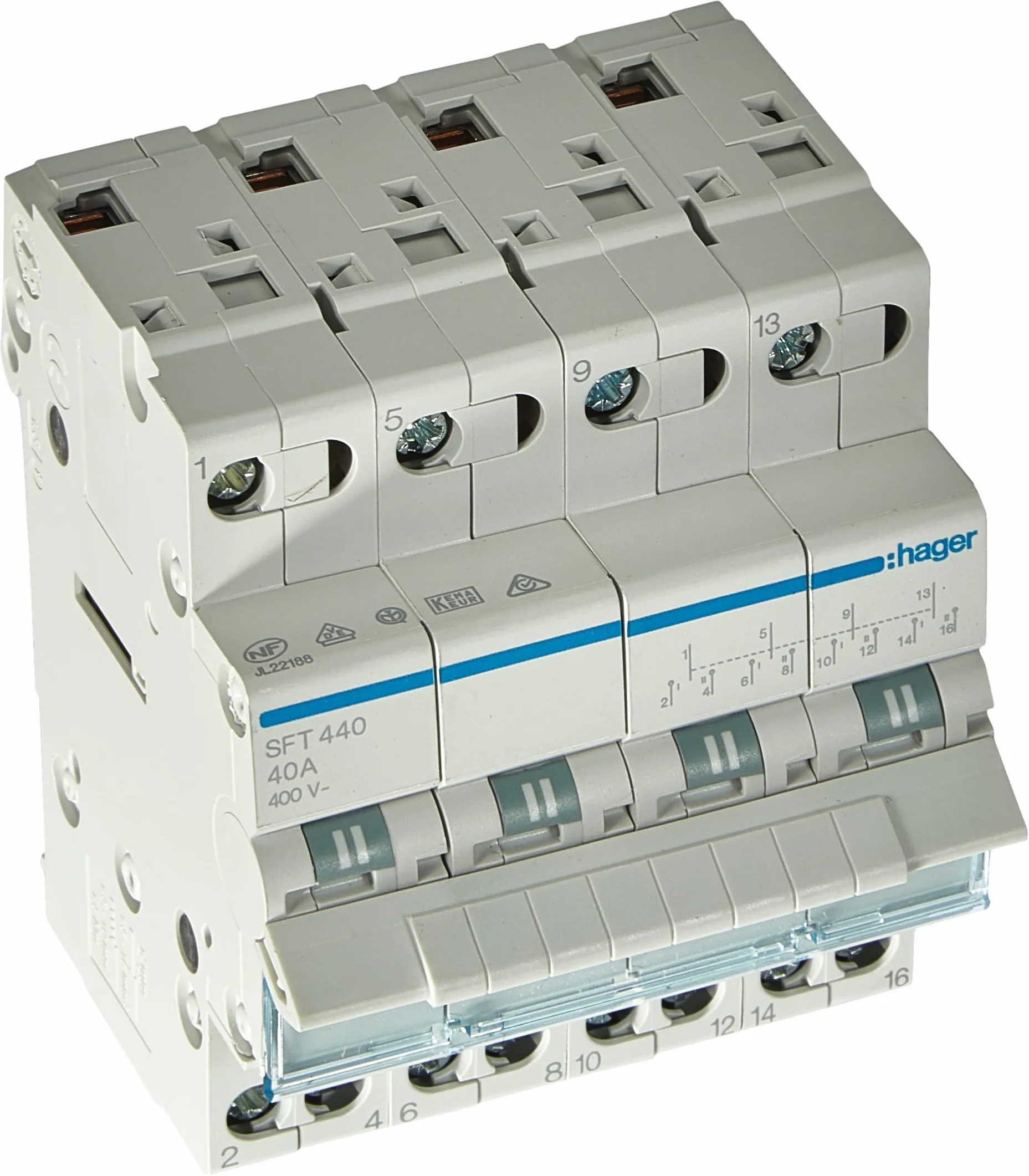 Hager SFT440-40 A Inverseur modulaire 4 pôles Triphasé